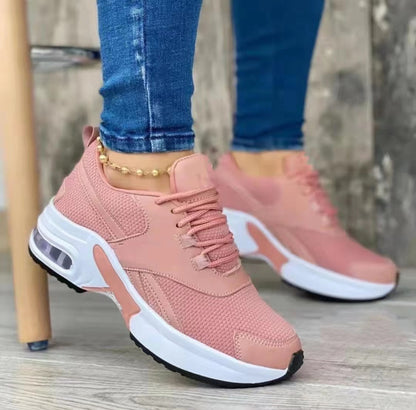 Ladies Sneakers Spring and Autumn New Lace Up Wedge Platform Shoes 2022 Ladies Outdoor Fashion Air Cushion Casual Running Shoes - Amazhona 