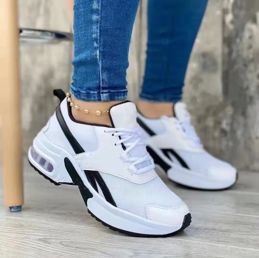 Ladies Sneakers Spring and Autumn New Lace Up Wedge Platform Shoes 2022 Ladies Outdoor Fashion Air Cushion Casual Running Shoes - Amazhona 