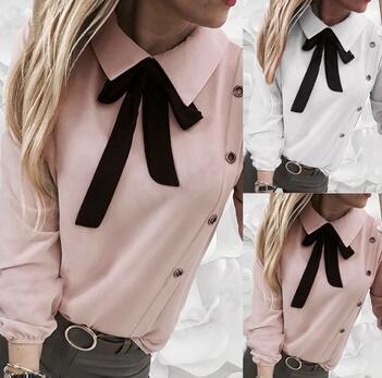 Ladies Style Shirt With Knotted Neckline - Amazhona 