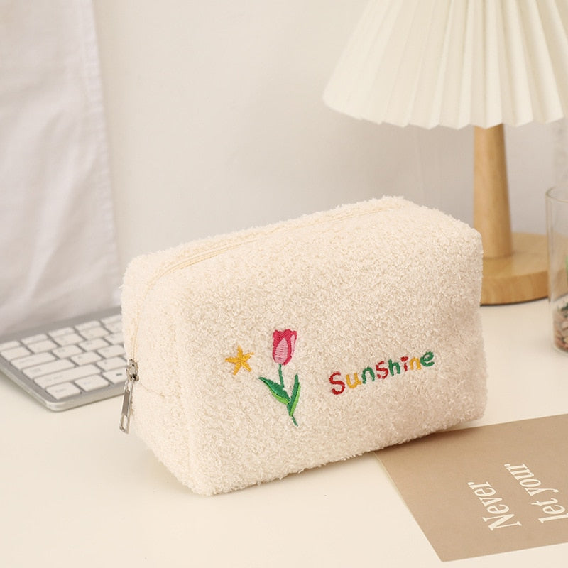 Large Capacity Plush Cosmetic Storage Bag Women Makeup Organizer Handbag Stationery Bag Pencil Case Pencilcase Pen Box Supplies - Amazhona 