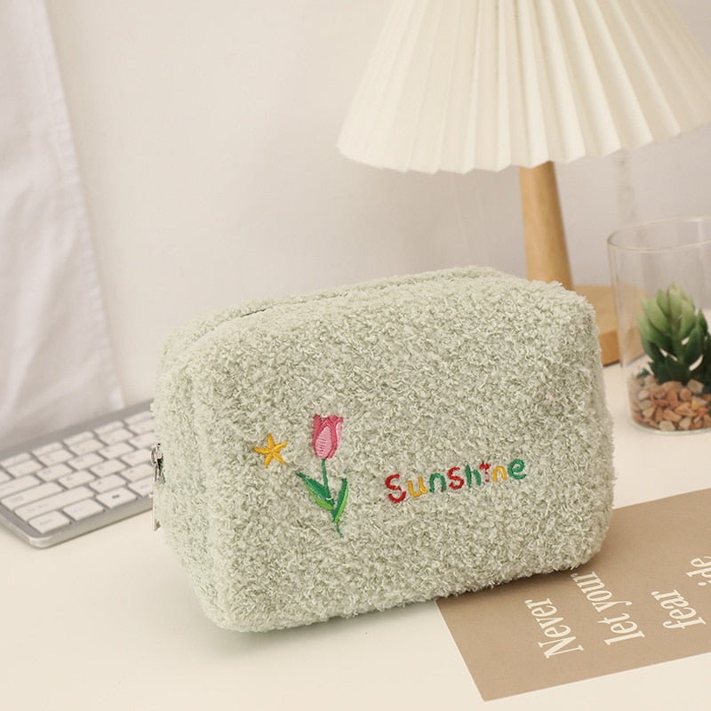 Large Capacity Plush Cosmetic Storage Bag Women Makeup Organizer Handbag Stationery Bag Pencil Case Pencilcase Pen Box Supplies - Amazhona 