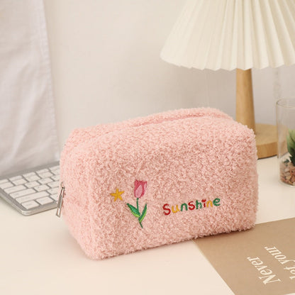 Large Capacity Plush Cosmetic Storage Bag Women Makeup Organizer Handbag Stationery Bag Pencil Case Pencilcase Pen Box Supplies - Amazhona 