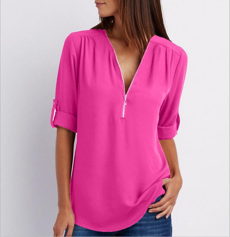 Large Size  Long Sleeve Loose V-neck Shirt - Amazhona 