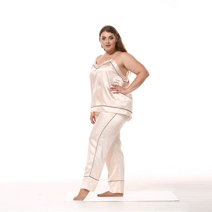 Large size simulation silk pajamas set - Amazhona 