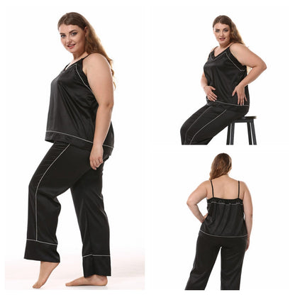 Large size simulation silk pajamas set - Amazhona 