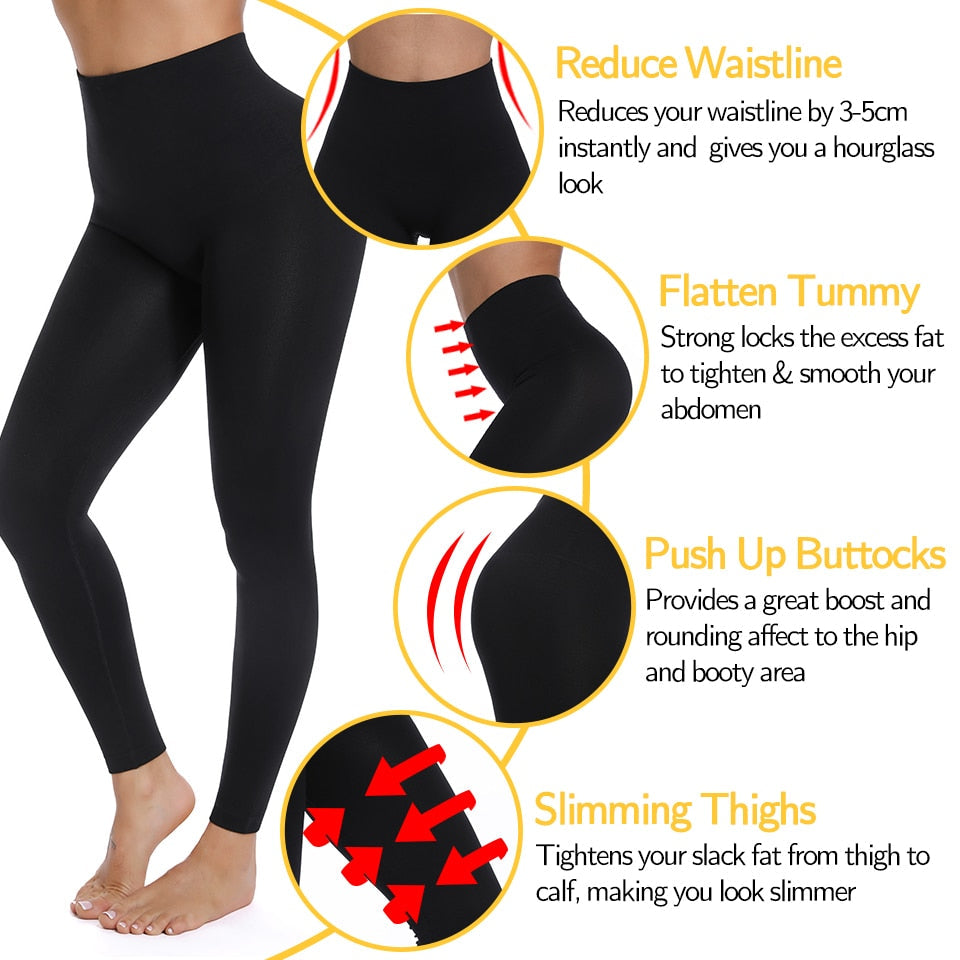 Leggings Women Slimming Pants High Waisted Jeggings Tummy Control Panties Seamless Leggins Shaping Pants Waist Trainer Trousers - Amazhona 