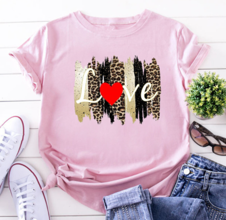 Leopard Print Love Lip Print Fashion Western Style Summer Ladies Print Short-sleeved T-shirt Top - Amazhona 