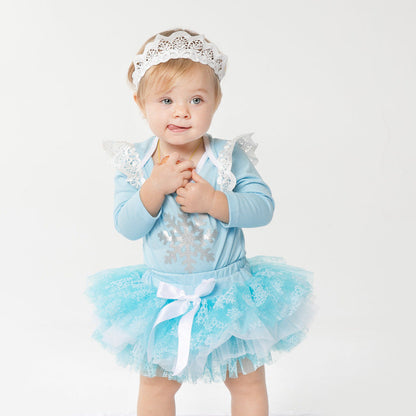 Light blue long-sleeved winged romper skirt suit - Amazhona 