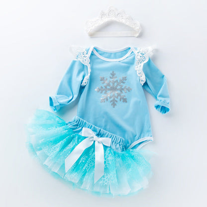 Light blue long-sleeved winged romper skirt suit - Amazhona 