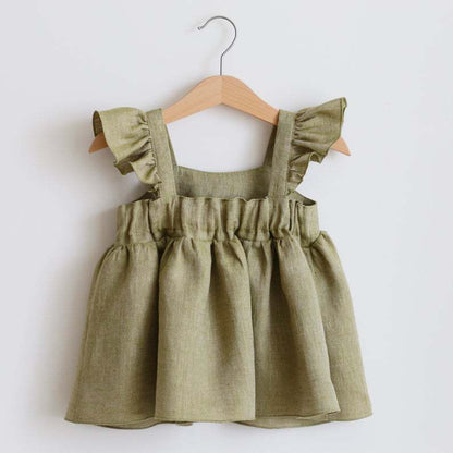 Linen Cotton Retro Ruffled Sleeveless Romper - Amazhona 