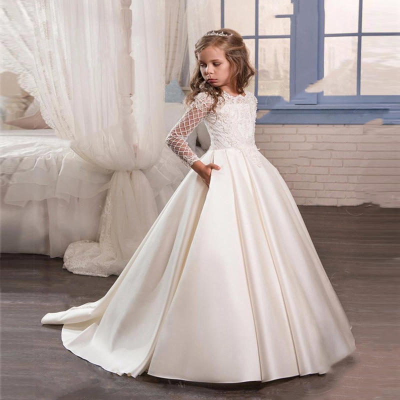 Little Girl Long Sleeve Dresses Champagne - Amazhona 