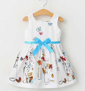 Little girl white floral butterfly skirt baby dress Princess - Amazhona 