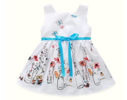 Little girl white floral butterfly skirt baby dress Princess - Amazhona 