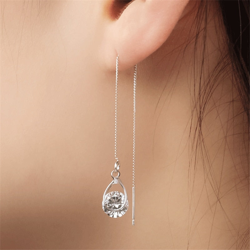 Long Silver Plated Crystal Leaf Tassel Drop Earrings For Women Wedding Fashion 2020 Jewelry Gift - Amazhona 