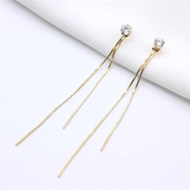 Long Silver Plated Crystal Leaf Tassel Drop Earrings For Women Wedding Fashion 2020 Jewelry Gift - Amazhona 