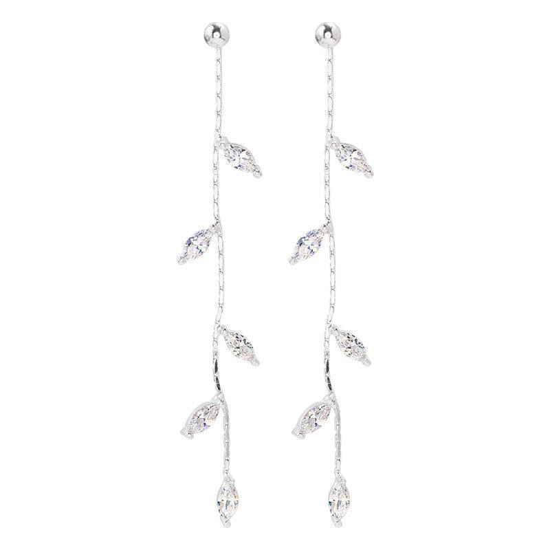 Long Silver Plated Crystal Leaf Tassel Drop Earrings For Women Wedding Fashion 2020 Jewelry Gift - Amazhona 