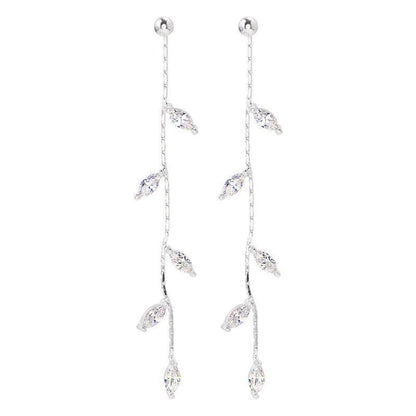 Long Silver Plated Crystal Leaf Tassel Drop Earrings For Women Wedding Fashion 2020 Jewelry Gift - Amazhona 