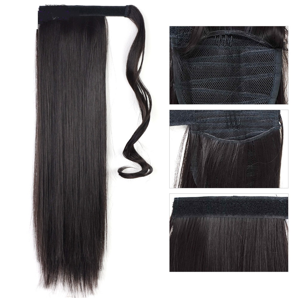 Long Straight Wrap Around Clip In Ponytail Hair Extension Heat Resistant Synthetic Tail Fake Hair - Amazhona 