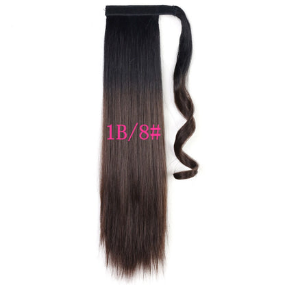 Long Straight Wrap Around Clip In Ponytail Hair Extension Heat Resistant Synthetic Tail Fake Hair - Amazhona 