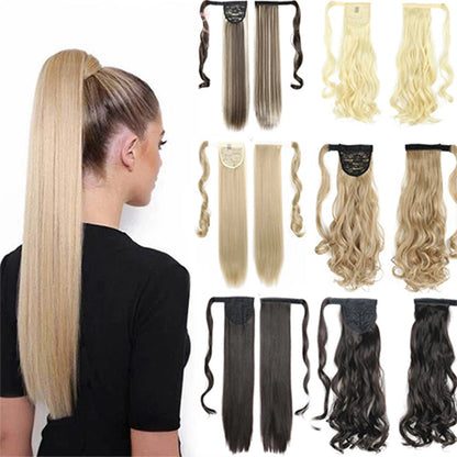 Long Straight Wrap Around Clip In Ponytail Hair Extension Heat Resistant Synthetic Tail Fake Hair - Amazhona 