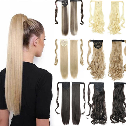 Long Straight Wrap Around Clip In Ponytail Hair Extension Heat Resistant Synthetic Tail Fake Hair - Amazhona 