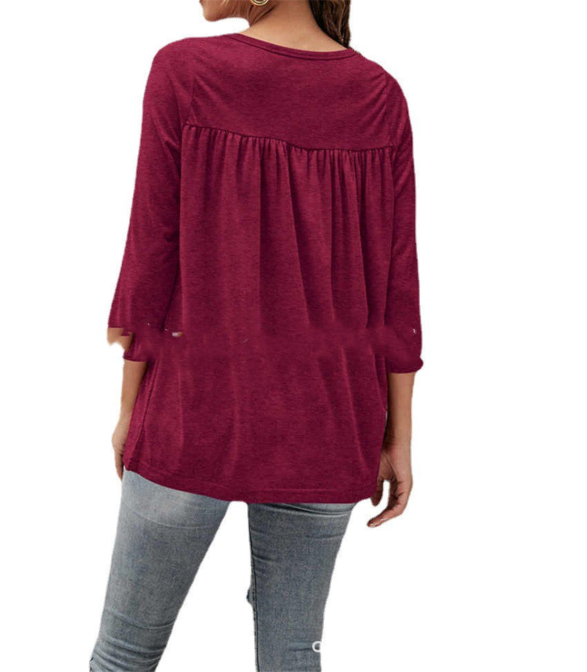 Long sleeve lace pleated womens clothing - Amazhona 