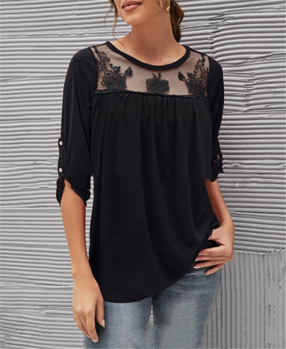 Long sleeve lace pleated womens clothing - Amazhona 