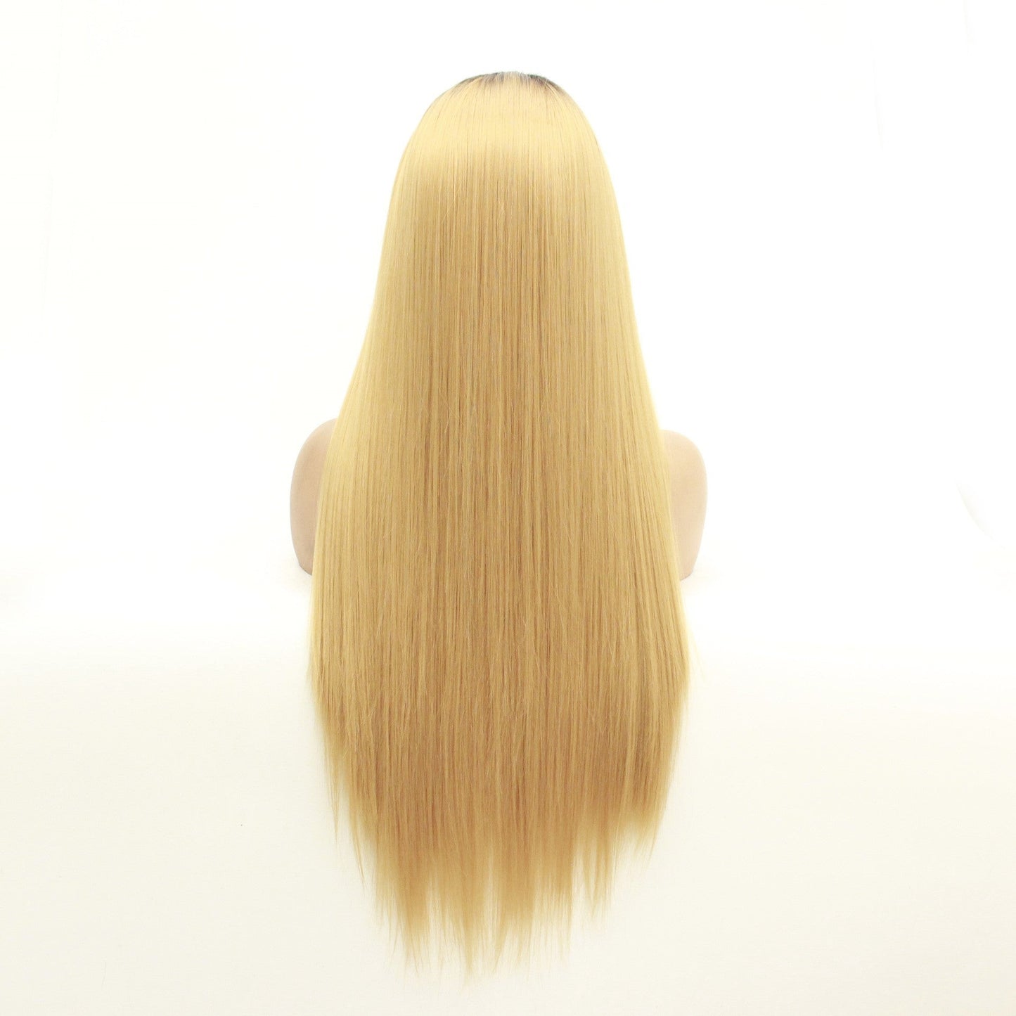 Long straight hair synthetic front lace wig headgear - Amazhona 