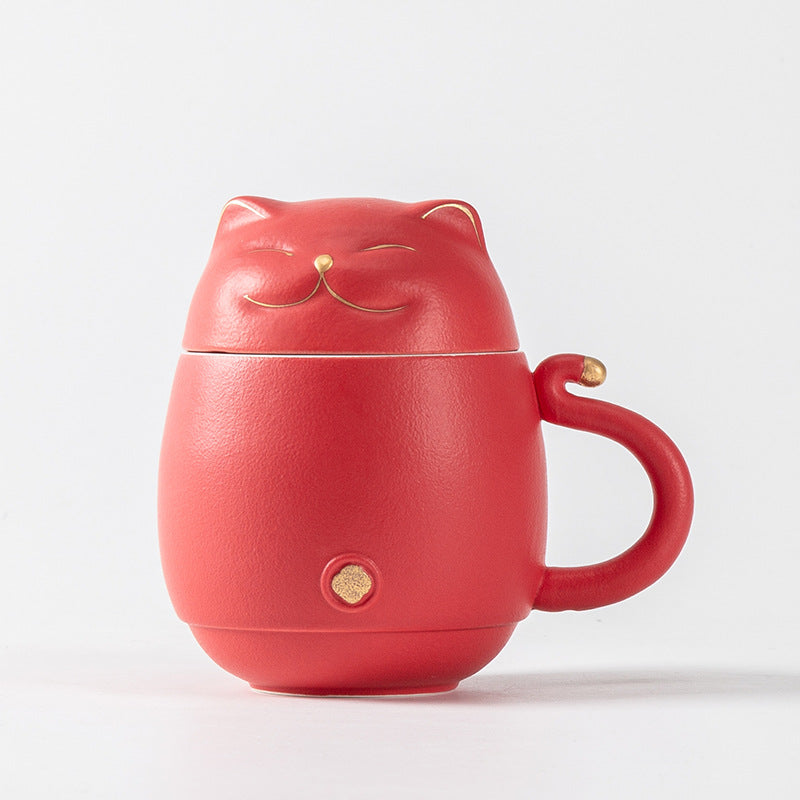 Lucky Cat Portable Tea Set For Business Trip Single Travel Mug - Amazhona 