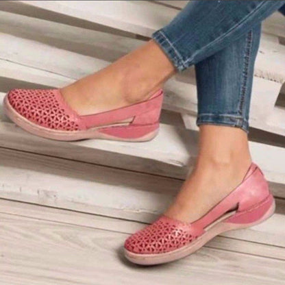 Lucyever Retro Pu Leather Hollow Out Flats Women Spring Summer Thick Sole Wedges Shoes Woman Comfy Slip on Casual Shoes Size 44 - Amazhona 