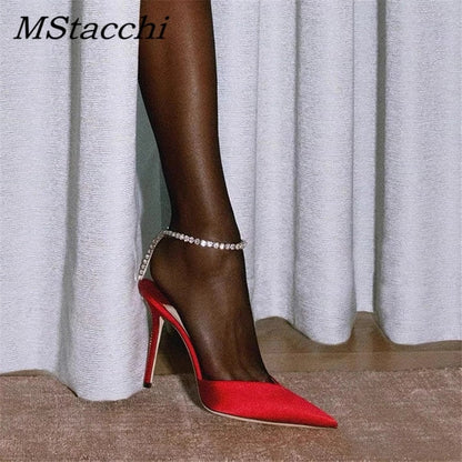 Luxury Rhinestones Chains Women Pumps Designer Sandals High Heels Summer Ankle Strap Party Shoes Star Style Wedding Prom Shoes - Amazhona 