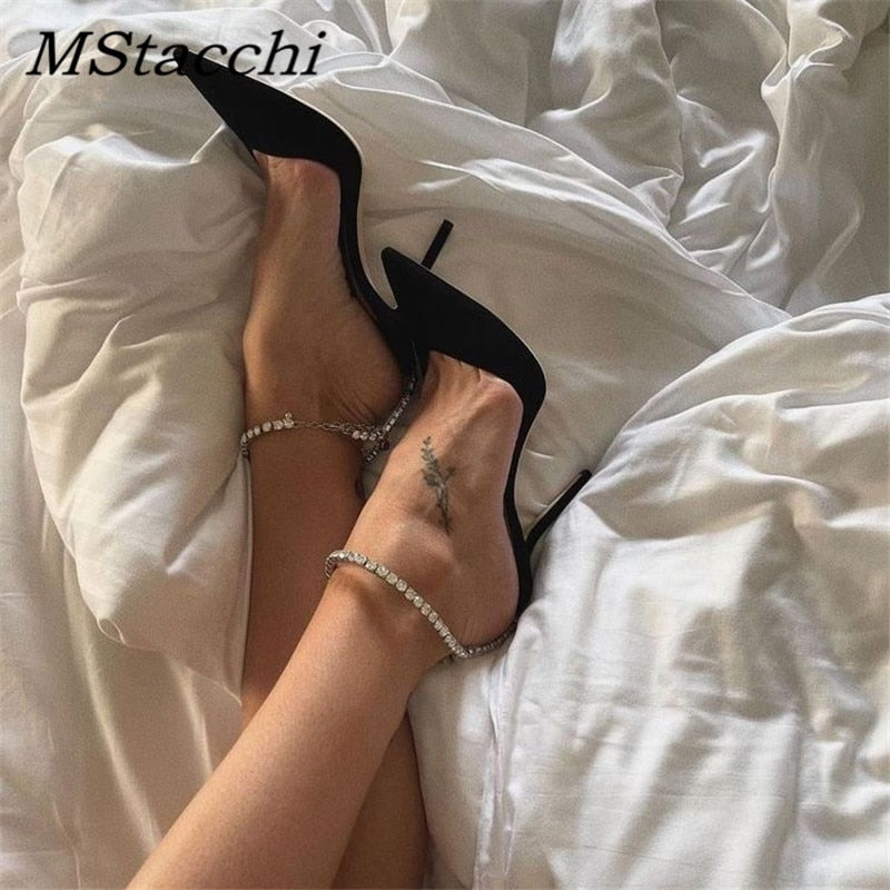 Luxury Rhinestones Chains Women Pumps Designer Sandals High Heels Summer Ankle Strap Party Shoes Star Style Wedding Prom Shoes - Amazhona 