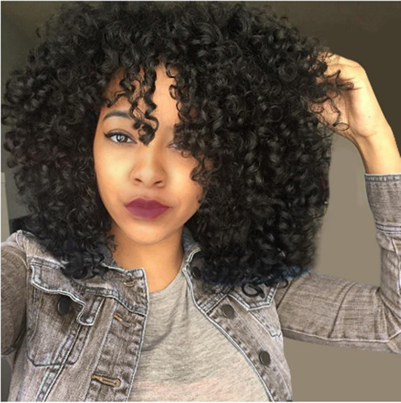 Manufacturers Supply European And American Wigs, African Short Curly Hair Female Wigs, Fluffy Small Curly Bangs, Long Curly Hair Wigs, Wigs - Amazhona 