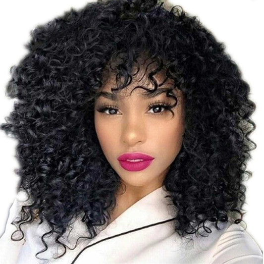 Manufacturers Supply European And American Wigs, African Short Curly Hair Female Wigs, Fluffy Small Curly Bangs, Long Curly Hair Wigs, Wigs - Amazhona 