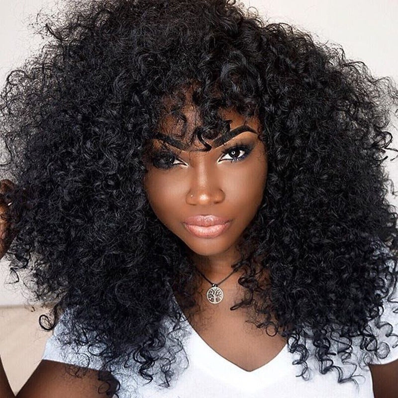 Manufacturers Supply European And American Wigs, African Short Curly Hair Female Wigs, Fluffy Small Curly Bangs, Long Curly Hair Wigs, Wigs - Amazhona 