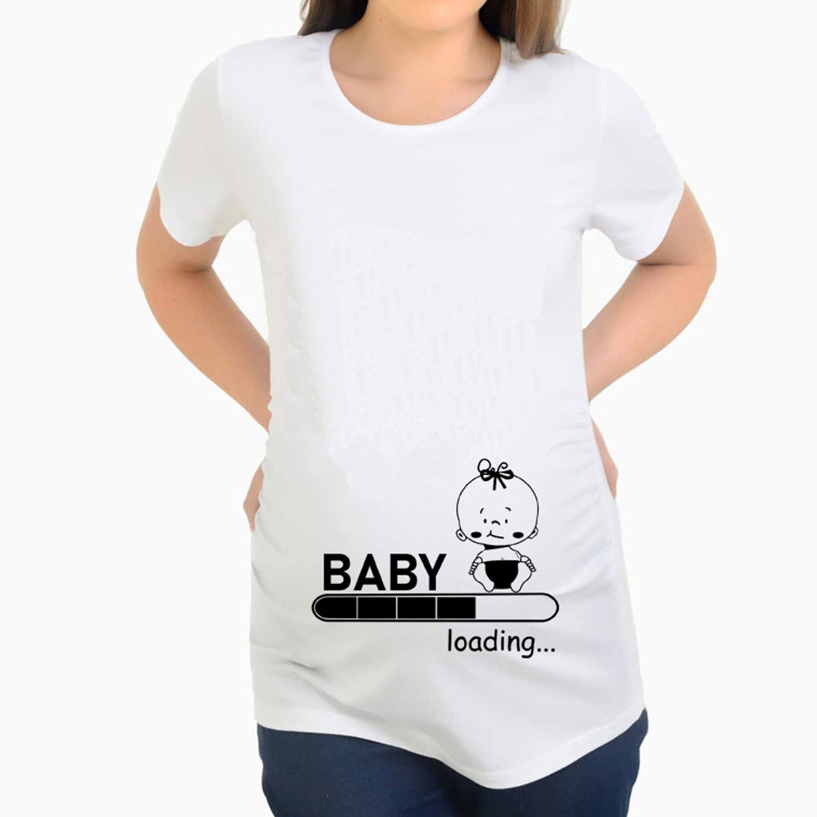 Maternity Fashion Print Short Sleeve Large Loose T-shirt - Amazhona 