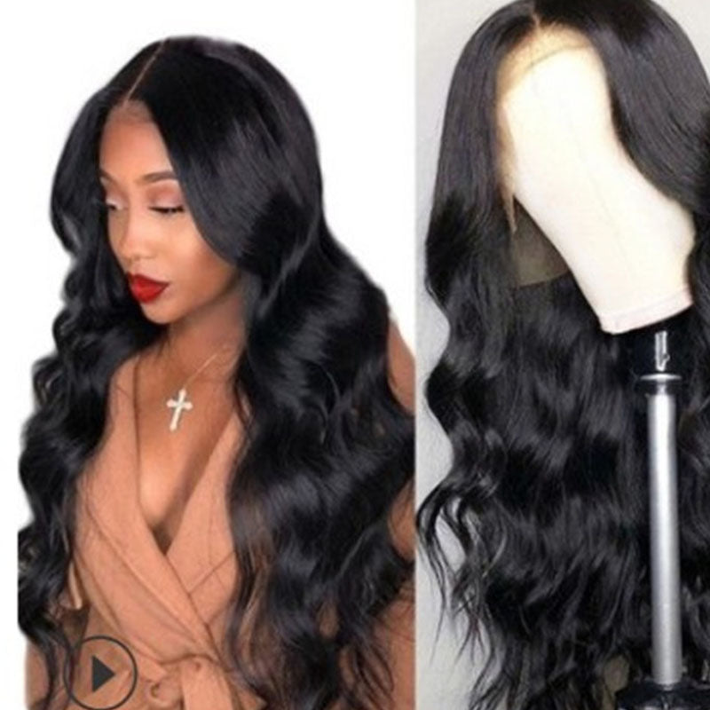 Medium Split Black Big Wave Wig High Temperature Wire - Amazhona 