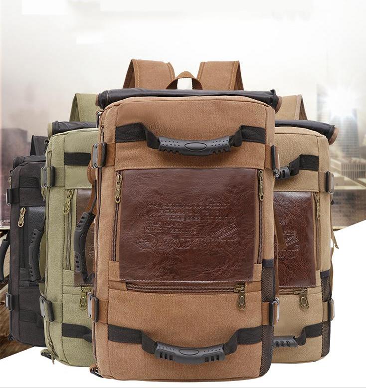 Men Canvas Backpack Huge Travel School Shoulder Computer Backpack Functional Versatile Bags Multifunctional Laptop Bag - Amazhona 