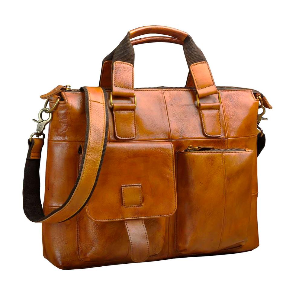 Men Genuine Leather Office Maletas Business Briefcase 15.6" Laptop Case Attache Portfolio Bag Maletin Messenger Bag B260 - Amazhona 