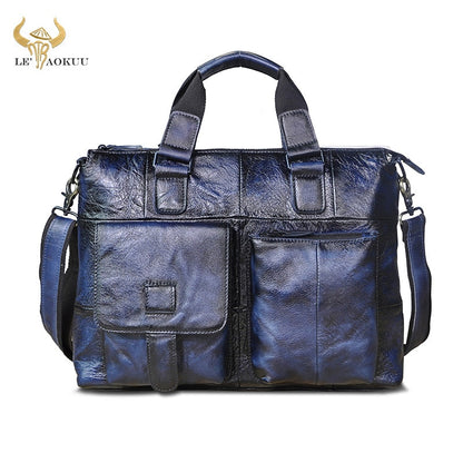 Men Genuine Leather Office Maletas Business Briefcase 15.6" Laptop Case Attache Portfolio Bag Maletin Messenger Bag B260 - Amazhona 