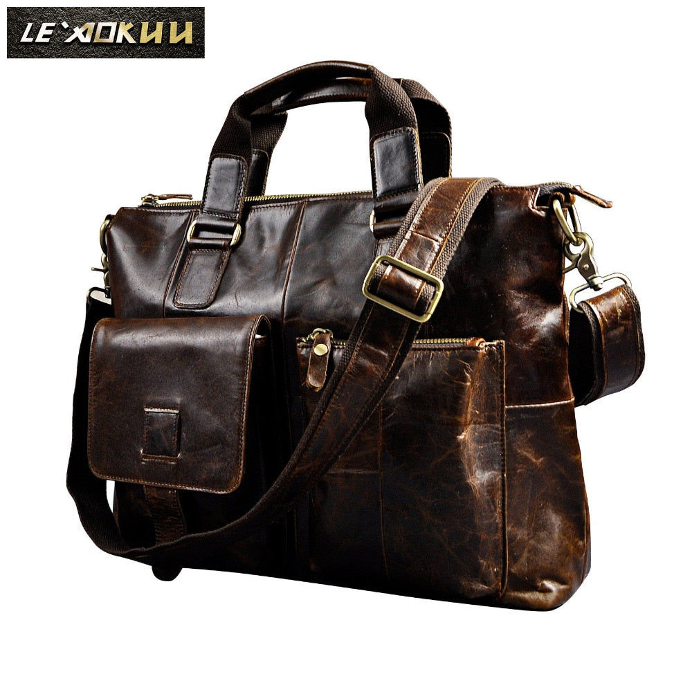 Men Genuine Leather Office Maletas Business Briefcase 15.6" Laptop Case Attache Portfolio Bag Maletin Messenger Bag B260 - Amazhona 