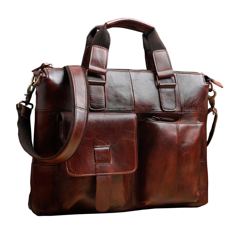 Men Genuine Leather Office Maletas Business Briefcase 15.6" Laptop Case Attache Portfolio Bag Maletin Messenger Bag B260 - Amazhona 