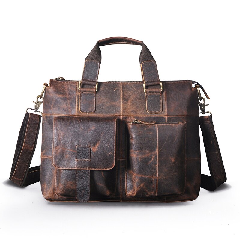 Men Genuine Leather Office Maletas Business Briefcase 15.6" Laptop Case Attache Portfolio Bag Maletin Messenger Bag B260 - Amazhona 