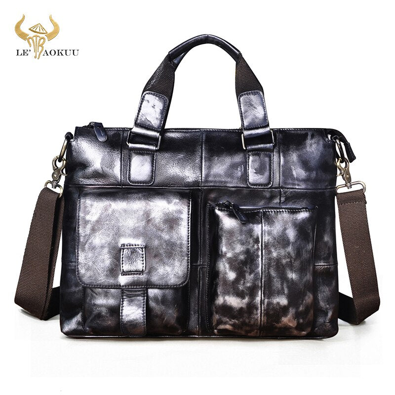 Men Genuine Leather Office Maletas Business Briefcase 15.6" Laptop Case Attache Portfolio Bag Maletin Messenger Bag B260 - Amazhona 