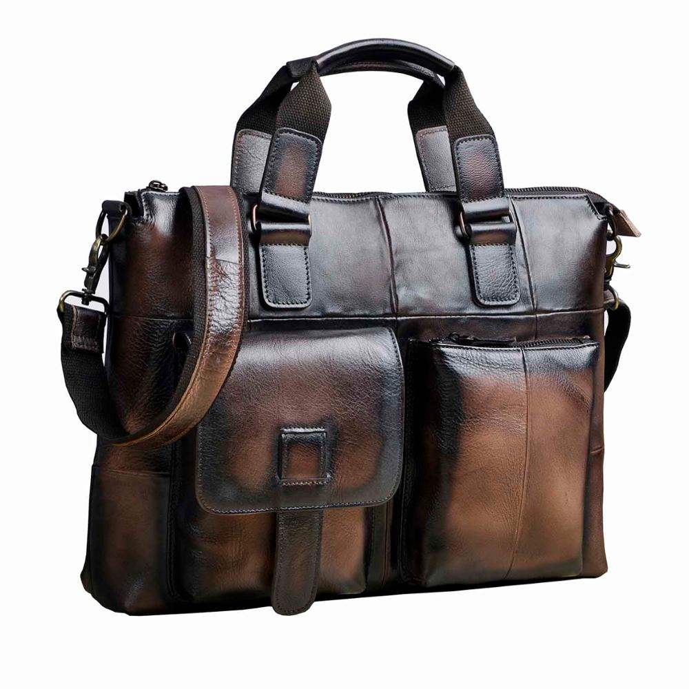 Men Genuine Leather Office Maletas Business Briefcase 15.6" Laptop Case Attache Portfolio Bag Maletin Messenger Bag B260 - Amazhona 