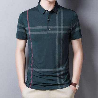 Men Summer Striped Polo Shirt Short Sleeve Slim Fit Polos Fashion Streetwear Tops - Amazhona 