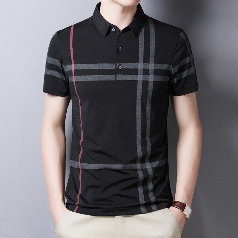 Men Summer Striped Polo Shirt Short Sleeve Slim Fit Polos Fashion Streetwear Tops - Amazhona 