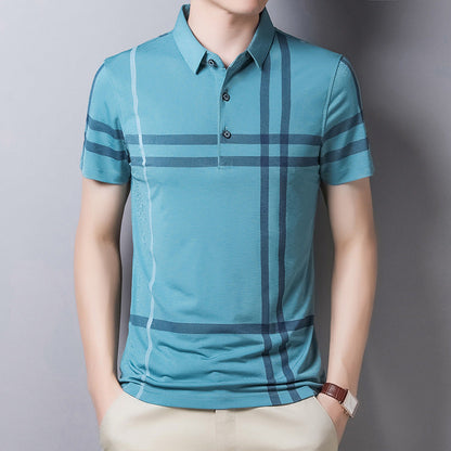 Men Summer Striped Polo Shirt Short Sleeve Slim Fit Polos Fashion Streetwear Tops - Amazhona 