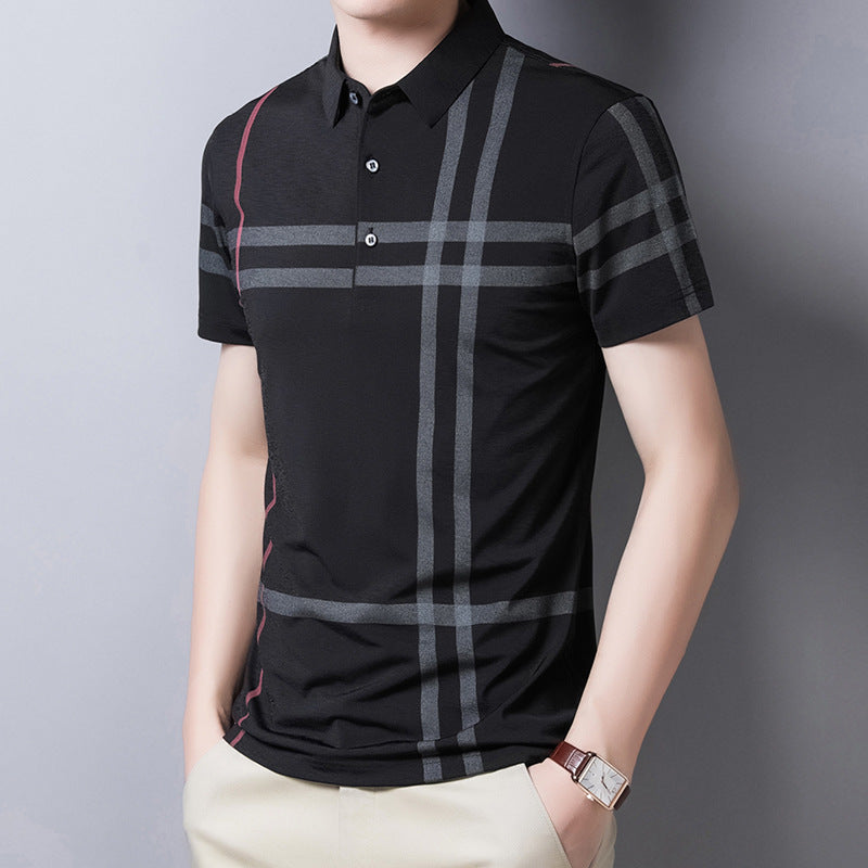 Men Summer Striped Polo Shirt Short Sleeve Slim Fit Polos Fashion Streetwear Tops - Amazhona 