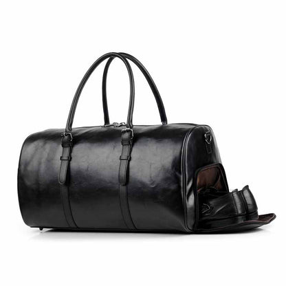 Men Women Outdoor Gym Duffel Bag PU Leather Travel Bag Weekender Overnight Luggage Handbag Tote with Fitness Shoe Compartment - Amazhona 